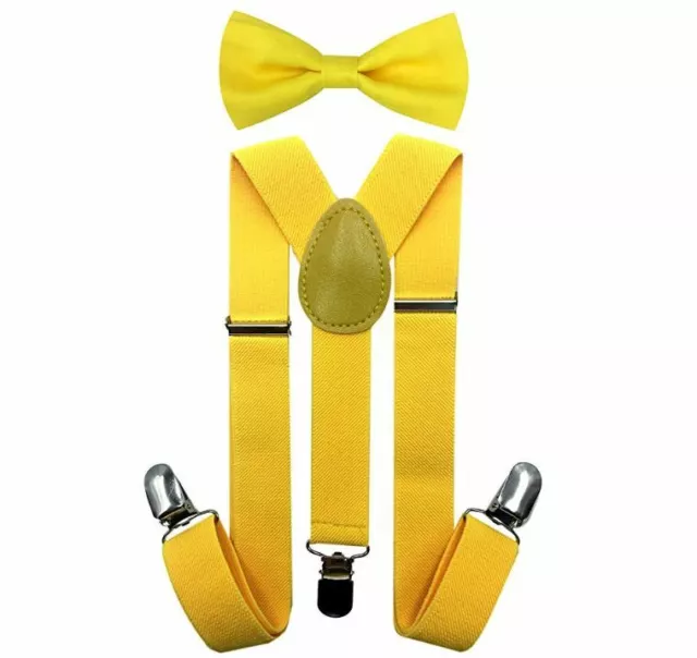 Kids Yellow Color Suspender & Bowtie - Children Toddler Baby Elastic Combo Set