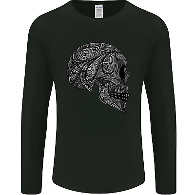 Mandala Skull Gothic Biker Motorbike Mens Long Sleeve T-Shirt