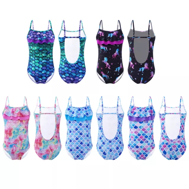 GIRLS ONE PIECE Swimming Costume Fish Scales Swimsuit Cut Out Back ...