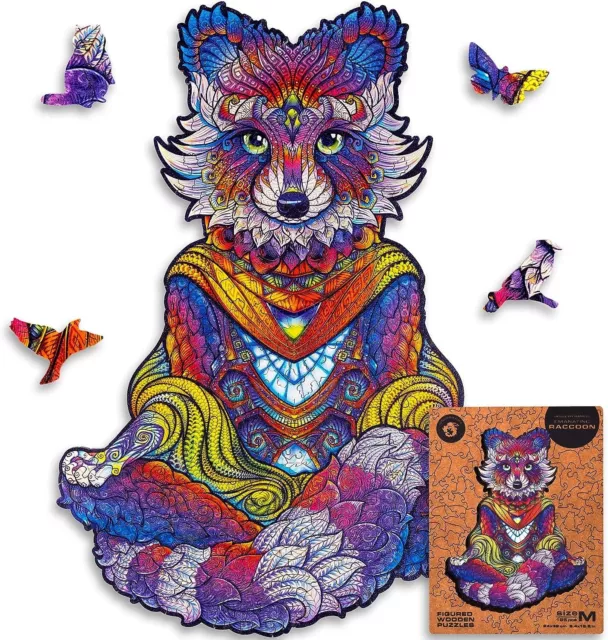 UNIDRAGON Original Wooden Jigsaw Puzzle - Emanating Raccoon, 196 pcs Medium (R6)