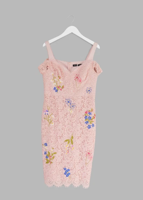 Karen Millen Floreale Pizzo Ricamato Matita Abito -regno Unito 12- Nuovo