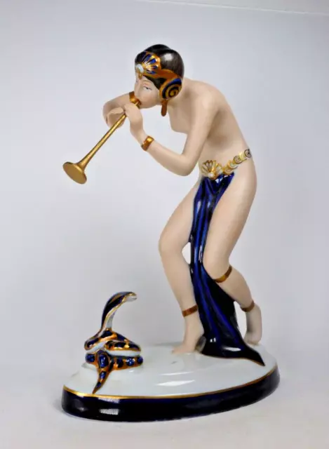 Royal Dux Porcelain Figure Of Semi Nude Egyptian Snake Charmer - Perfect