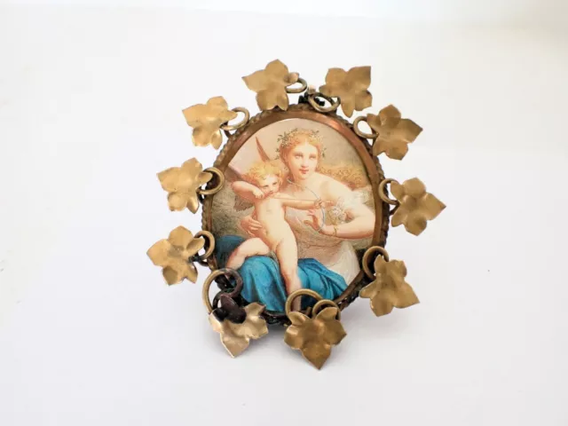 Antique Vintage Miniature Bronze Frame For Porcelain Painting Plaque Ivy Leaves