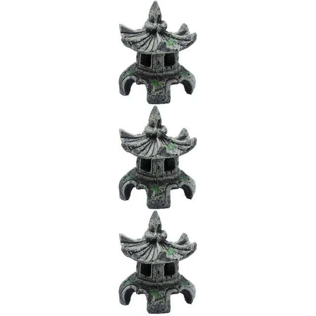 3 Pcs Micro Landscape Pavilion Resin Mini Small Zen Figurines