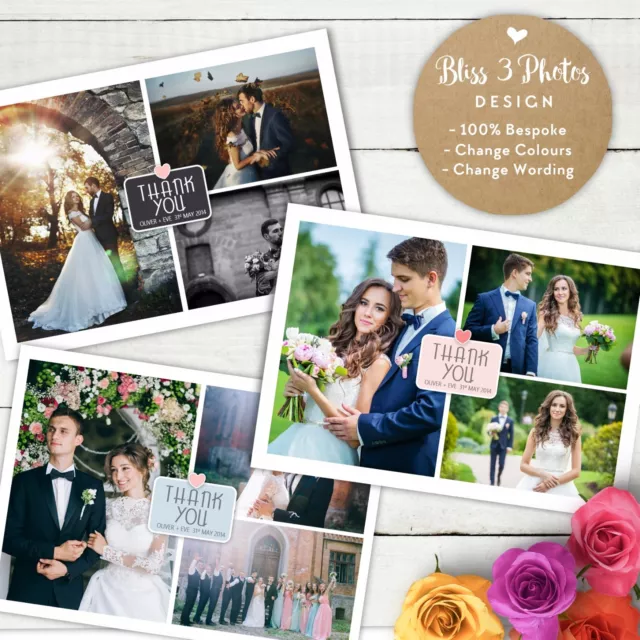 Personalised Wedding Thank You cards inc Envelopes + Photo - (W2)