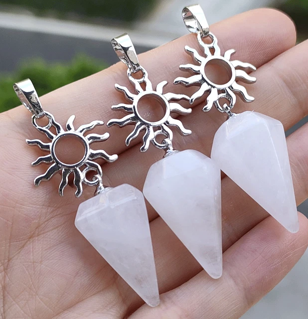 3pcs Rock Quartz Gems Sun Pendants Magic Chakra Reiki Healing Amulet