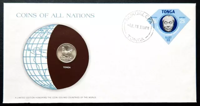 1977 Tonga 5 Seniti Coin and Stamp Set with COA - Brilliant UNC