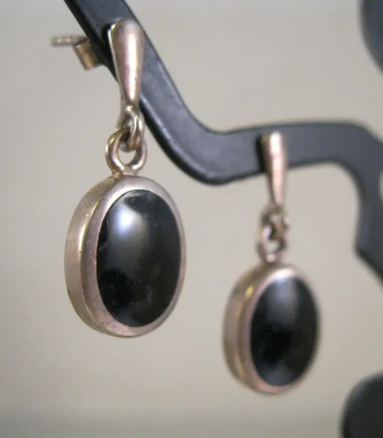 Edwardian Inspired Black Onyx Sterling Silver Drop Earrings Vintage Earrings