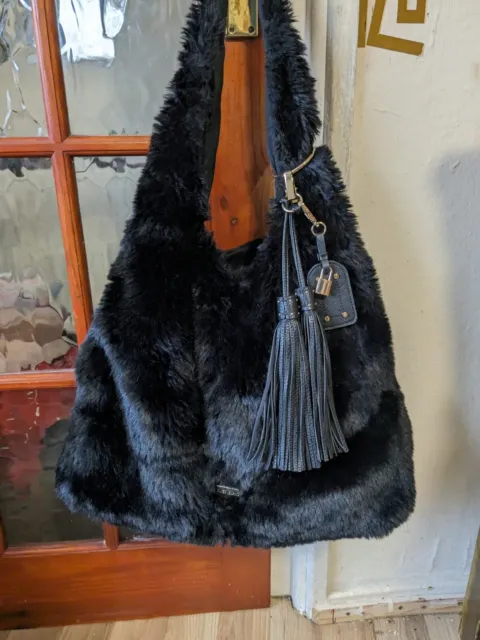 River Island Faux Fur Black Bag. Never Used. Faux Leather