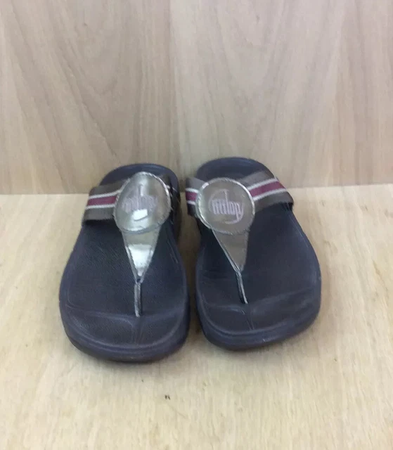 Fitflop Brown Metallic Toe Thong Flip Flops Wedge Sandals UK 6 Holiday Beach