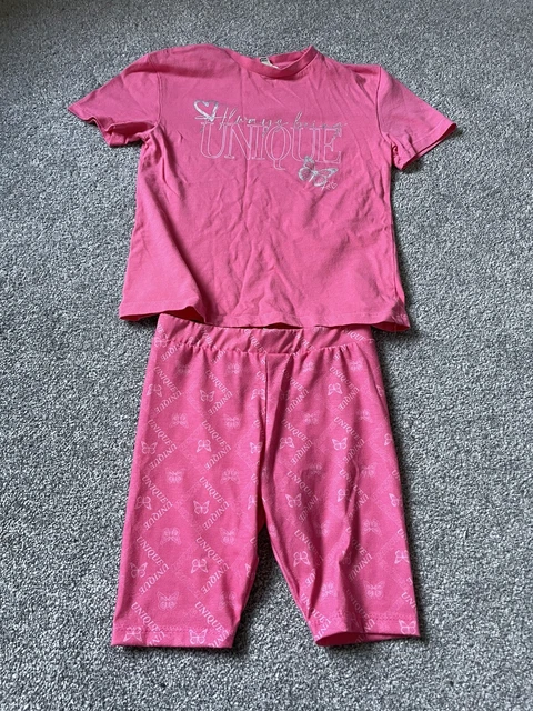 River Island Girls Pink ‘Always Being Unique’ T-shirt & Shorts Age 4-5 Years