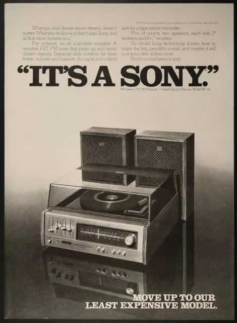 Sony HP-161 AM FM Stereo Turntable Speakers Vintage Print Ad 1974