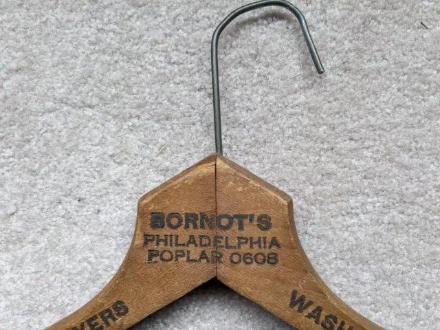 Vintage Bornot's Cleaners & Dyers Philadelphia Wooden Clothes Hanger Advertising