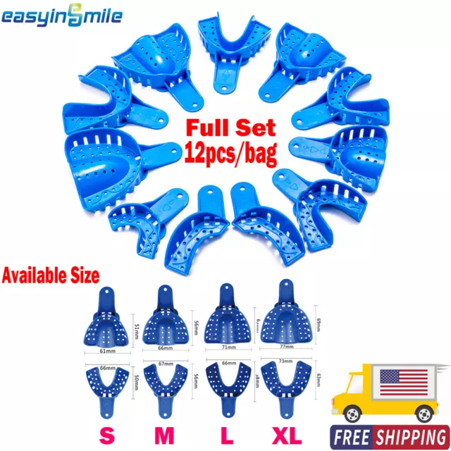 Easyinsmile Dental Impression Trays Perforated Plastic Full Set 12PC Upper&Lower