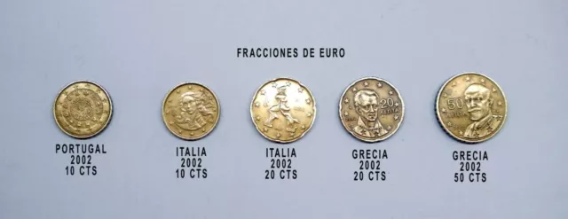 Monedas De Fracción De Euros Italia Portugal Grecia Año 2002 10 20 Y 50 Cts