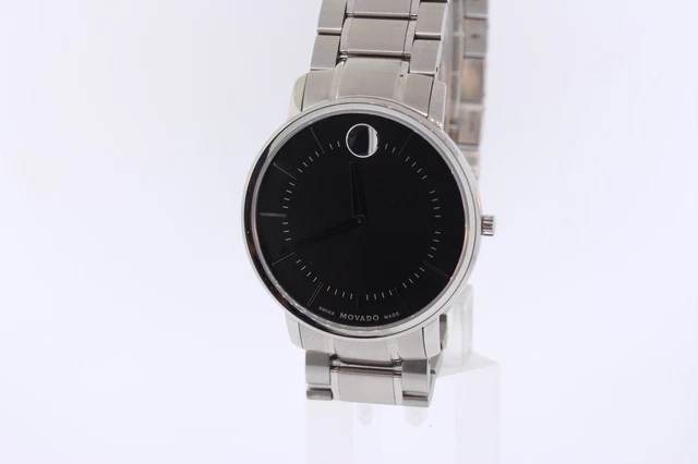 Uomo Movado 0606687 TC Sottile Classico Nero Quadrante Orologio IN Acciaio Inox