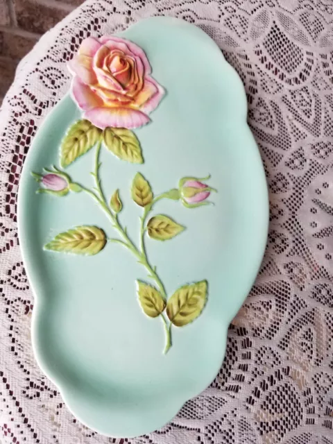 Royal Winton Grimwades Turquois Stem Rose Serving Dish MADE IN ENGLAND 12" long