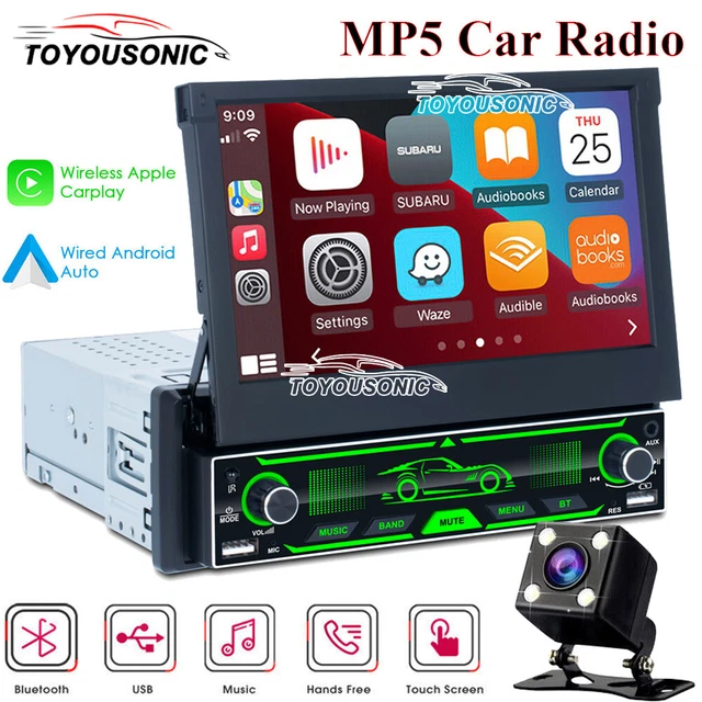 Single 1 Din Car Stereo 7'' Carplay/Android Auto Touch Screen BT FM Radio Player