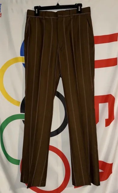 Vintage Kings Road Perma Prest Pants 31x30 Brown Striped Trousers Slacks Sears