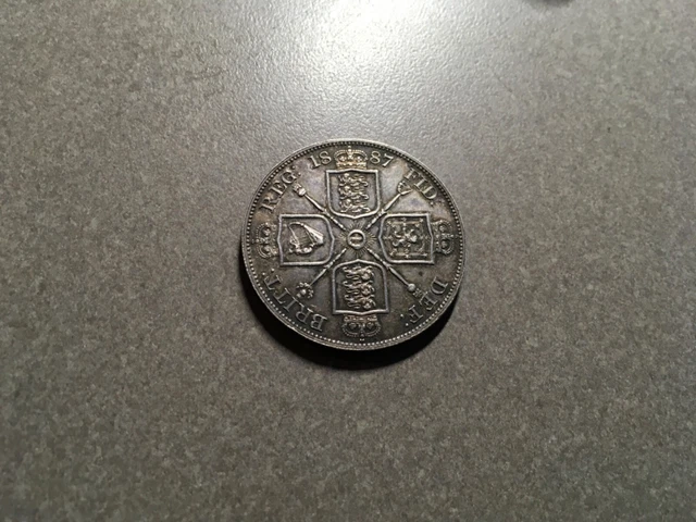 1887 GREAT BRITAIN SILVER DOUBLE FLORIN VICTORIA CROWN HIGH GRADE # 288s 🇬🇧