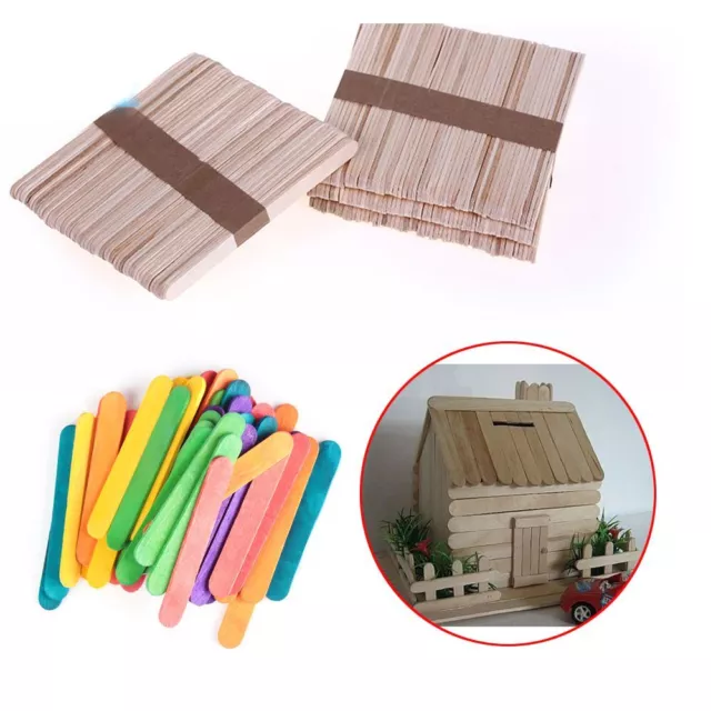 50pcs Colorful Hand Crafts DIY Wooden Sticks Popsicle Mold Ice Cream Sticks  Art Creative Educational Toys