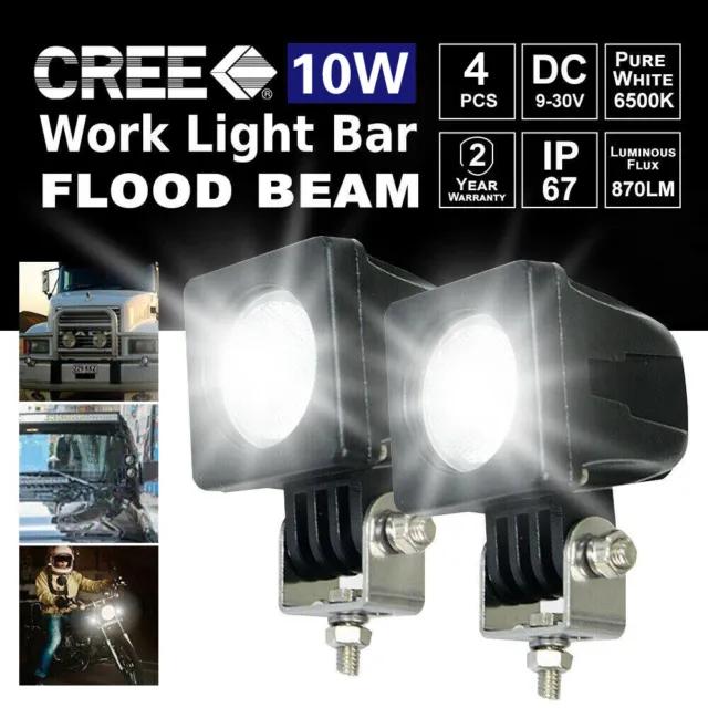 4X 10W CREE LED Work Light Bar flood Beam 4WD Reverse Lamp Boat SUV 4X4 12V 24V