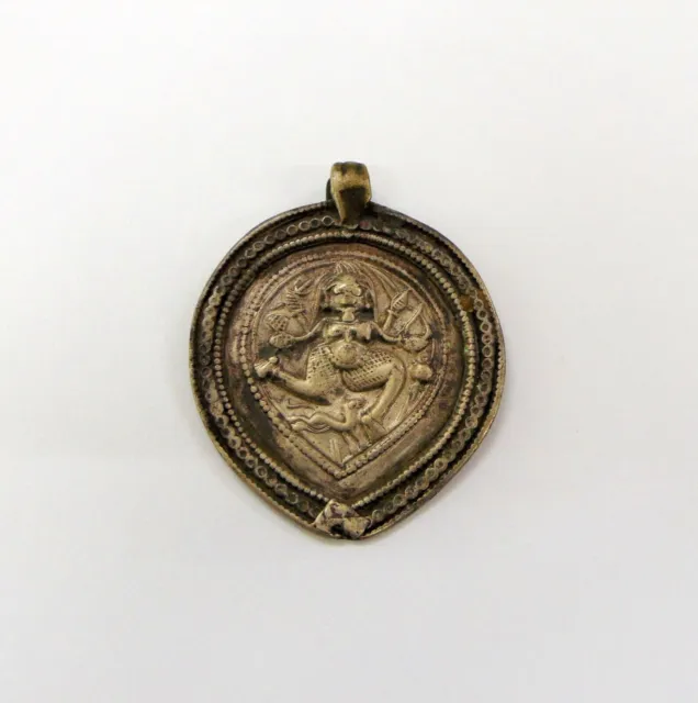 Vintage antike Stammes-Altsilber-Amulett-Anhänger-Halskette, hinduistischer...