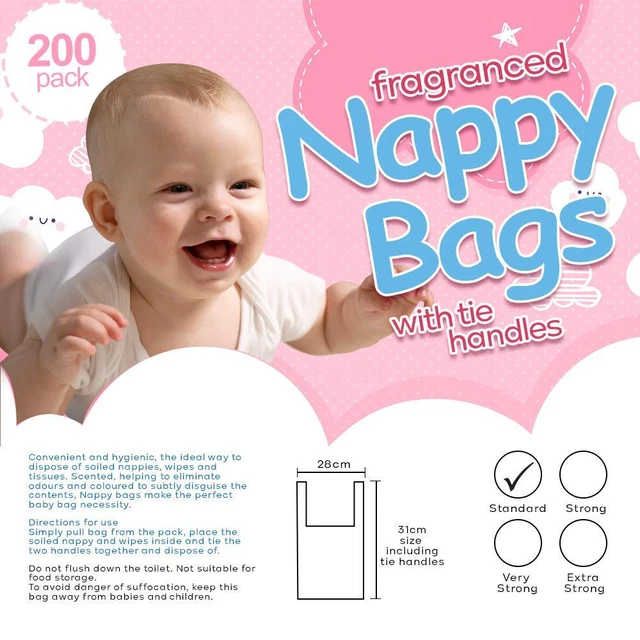 Jumbo Packs Fragranced Nappy Disposable Sacks (4x200) - 800 Bags With Tie Handle