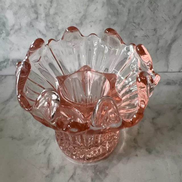 Pink Bagley 1930'S Art Deco Glass Equinox  Posy Bowl & Frog