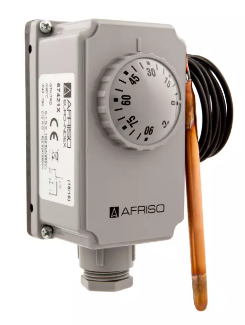 Afriso Gehäusethermostat mit Kapillare GTK 7RD, 0-90 °C, 1.000 mm, außenliegend