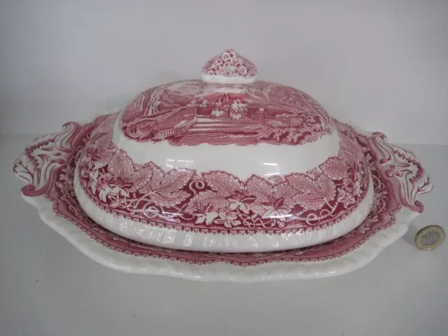 Masons Ironstone Red Pink Vista Lidded Vegetable Dish Tureen Made In England