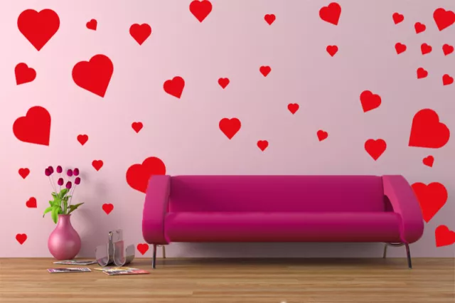 Love Hearts Pack of 40 Wall Art Vinyl Stickers Murals Decals Transfers