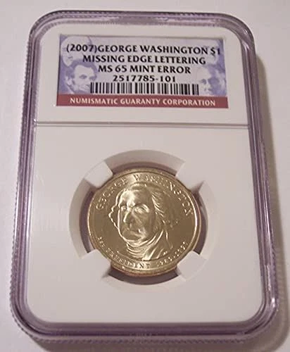 1983年 メキシコ 1オンス 銀貨 ミントエラー MS65 NGC 2007 GEORGE Washington Presidential Dollar Error Missing