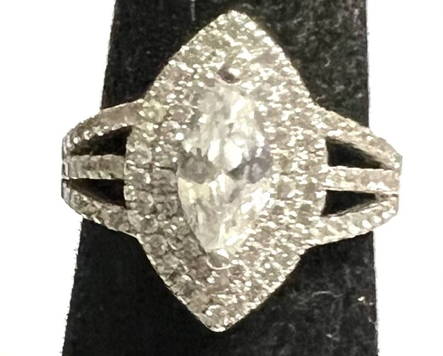 STAUER STERLING SILVER 925 CZ NAVETTE Ring Size 7 BLING BLING