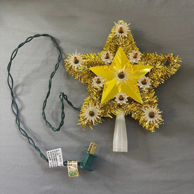 VINTAGE GOLD FOIL Tinsel Star Christmas Tree Topper Starburst Light