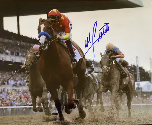 Justify Photograph Mike Smith Autograph Triple Crown 2018 Belmont Stakes