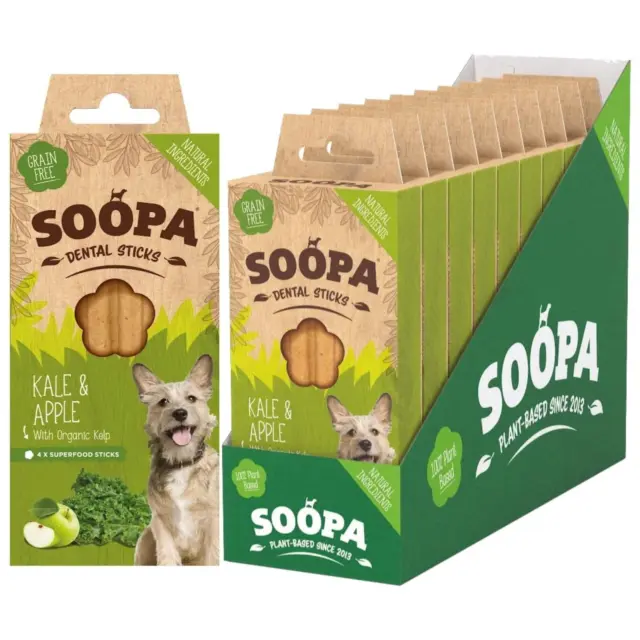 Palos dentales Soopa col rizada y manzana para perro hipoalergénicos saludables sin granos