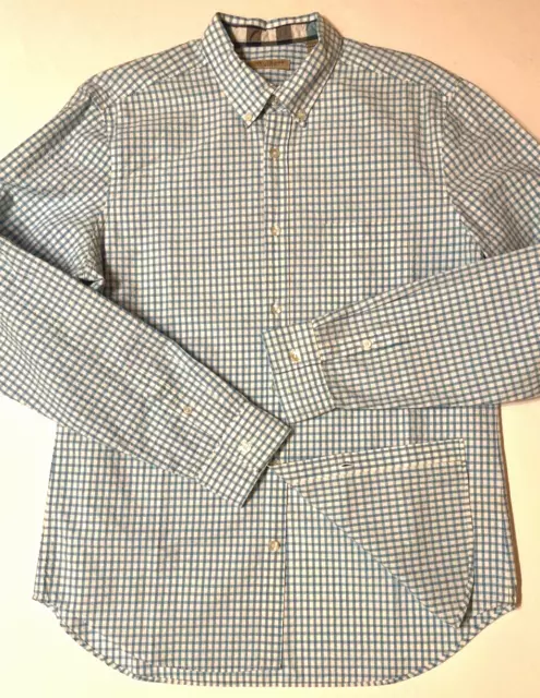 Burberry Brit Blue/White Check Textured Cotton Button Down Long Sleeve Shirt  L 3