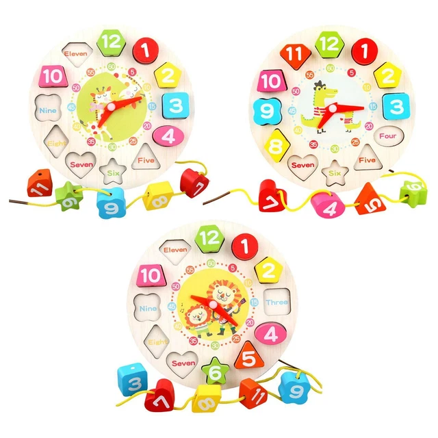 WOODEN SORTING CLOCK Teaching Time Number Blocks Matching Game for Children £9.95 PicClick UK