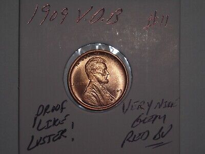 wheat penny 1909 VDB LINCOLN CENT GEM RED BU 1909-P V.D.B LOT #11 GEM RED UNC