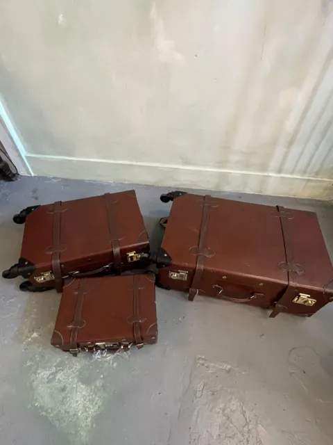 Vintage Trunk Luggage Set with TSA Locks & Spinner Wheels (13" 20" 26", Brown)