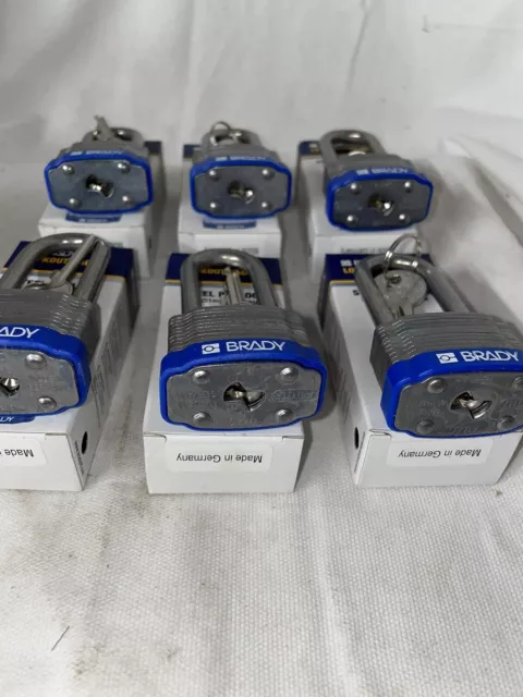 Lot Of 6 Brady 41/40 Lockout/Tag out Padlock Keyed Differently 2” Shackle, Blue 3