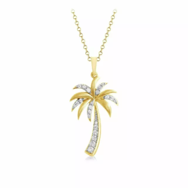 1.00Ct Round Simulated Diamond Palm Tree Pendant Necklace 14k Yellow Gold Plated