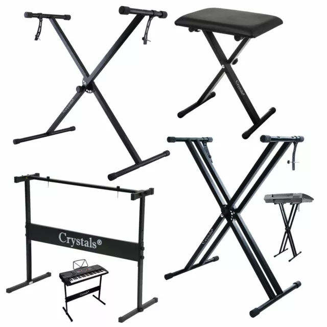 Double Braced Height Adjustable X Frame Music Piano Keyboard Stand & Bench Chair