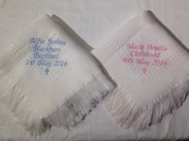 Personalised embroidered christening / baptism / naming day shawl blanket