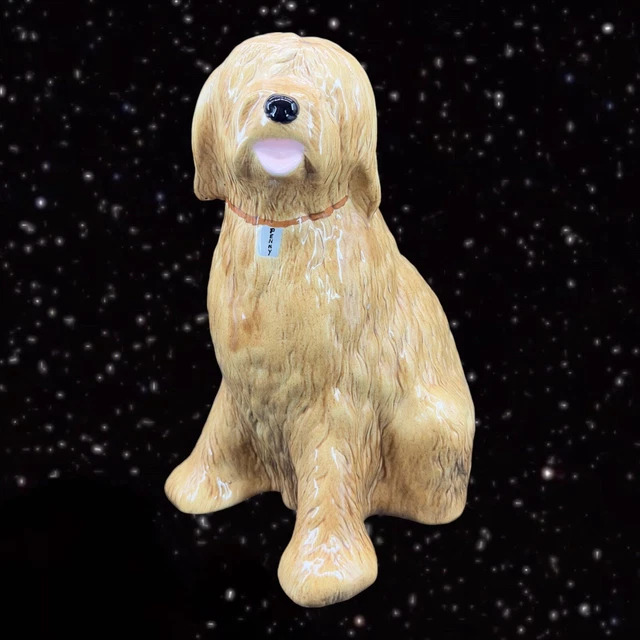 1982 Large Dog Figure Sculpture Ceramic Hand Painted Shaggy Dog Sheepdog Marked