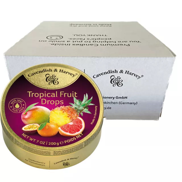 Cavendish and Harvey Tropical Fruit Drops 200g Tin Sweets Lollies x 10