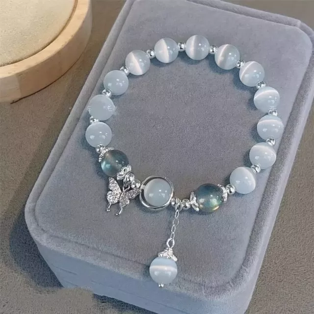 Butterfly Pendant Grey Bracelet Moonlight Stones Stretchable Bracelet Gift