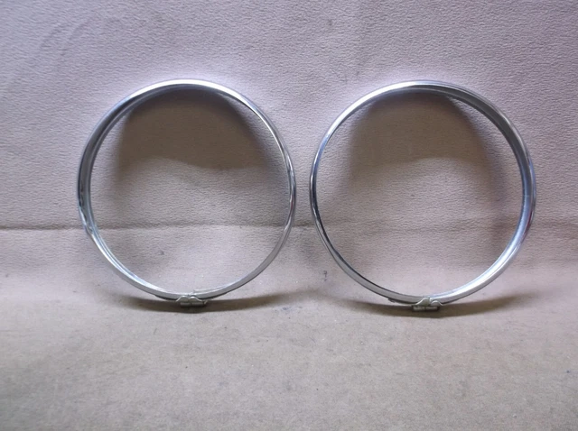 Vintage #2 Pair Chrome Headlight Trim Ring Bezel Ford Gm Chrysler Chevy Pontiac