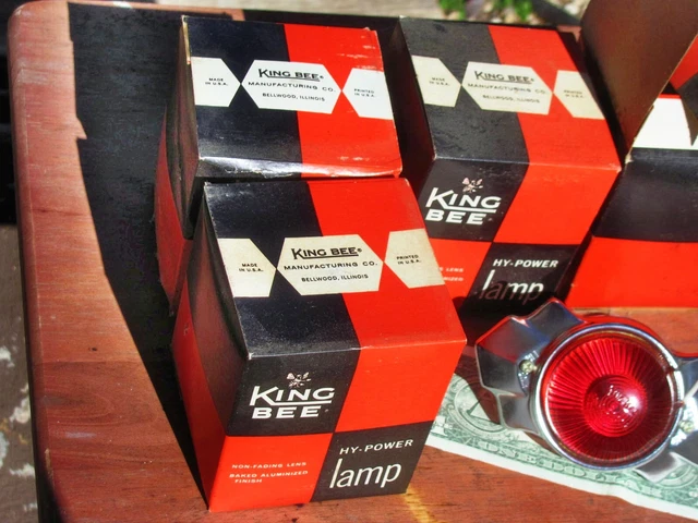 NOS Vintage King Bee HY-Power Art Deco Red Glass Marker Lamp 52F 12V set of 4